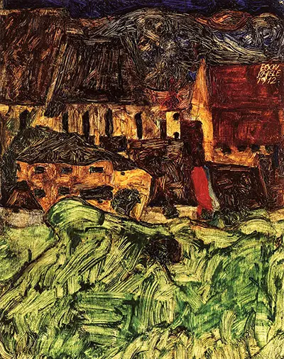 Meadow, Church and Houses Egon Schiele